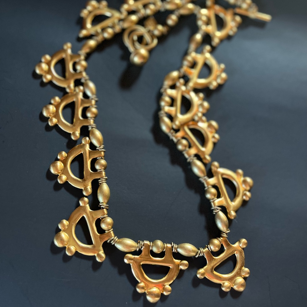Vintage 90s Anne Klein Matte Gold Tone Etruscan Revival Necklace 250$
